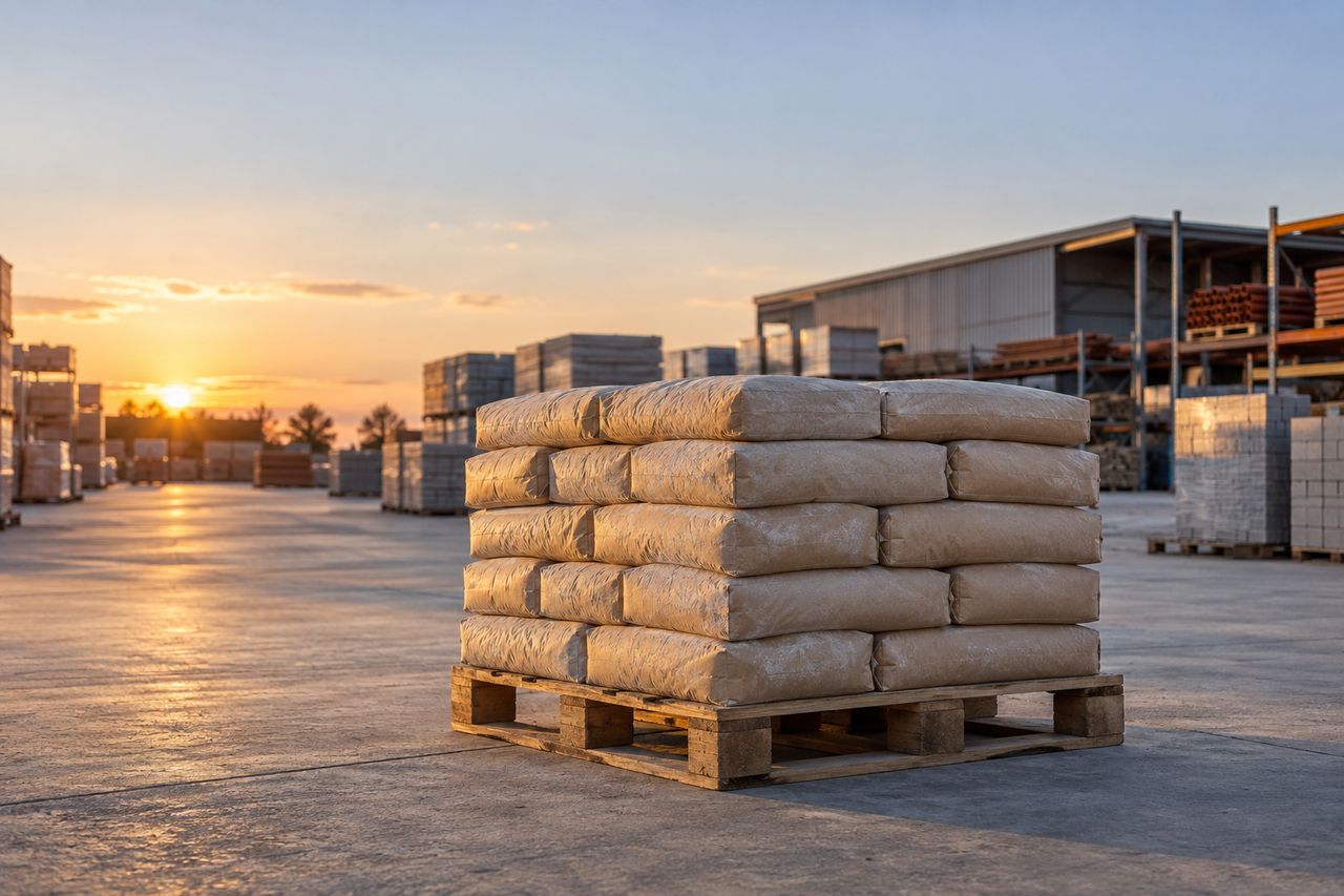 Palet de material de construcción listo para cargar