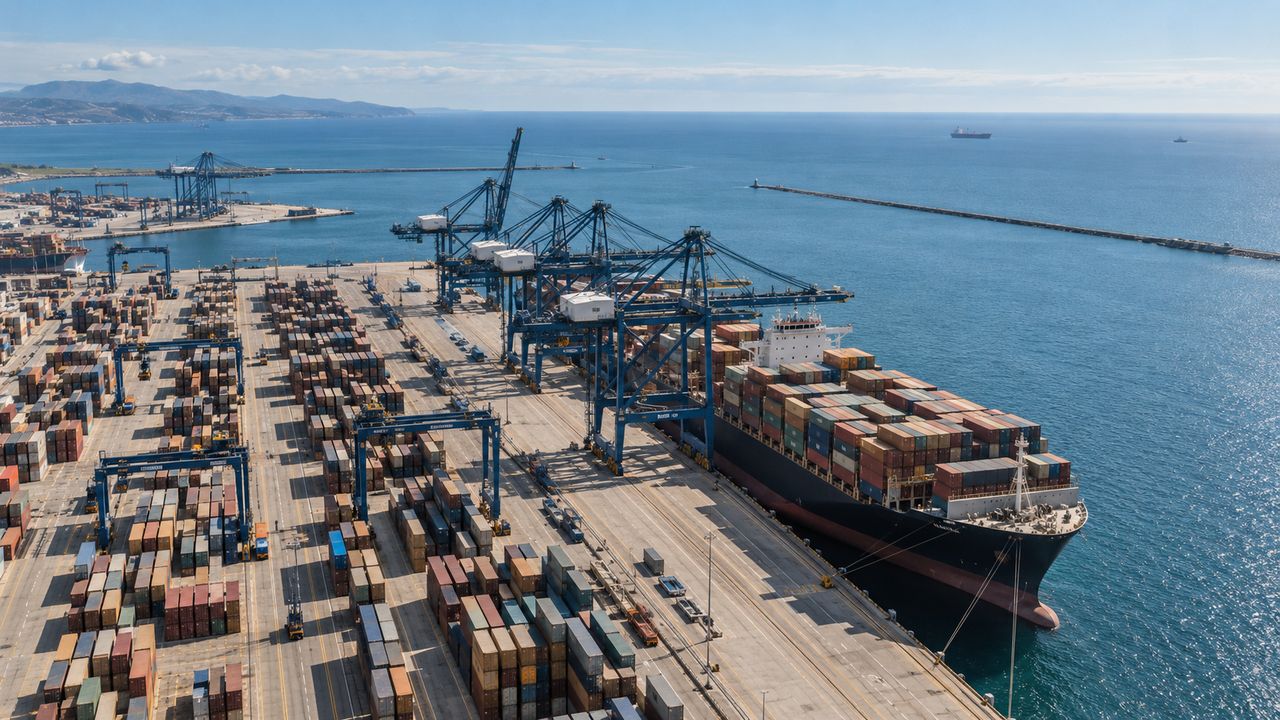 Terminal de contenedores con grúas pórtico